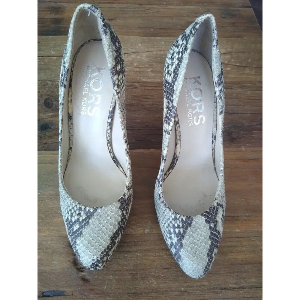 Michael Kors Womens Ionna Pump Sz6.5 Platform Heel Leopard Snakeskin Soho Trendy